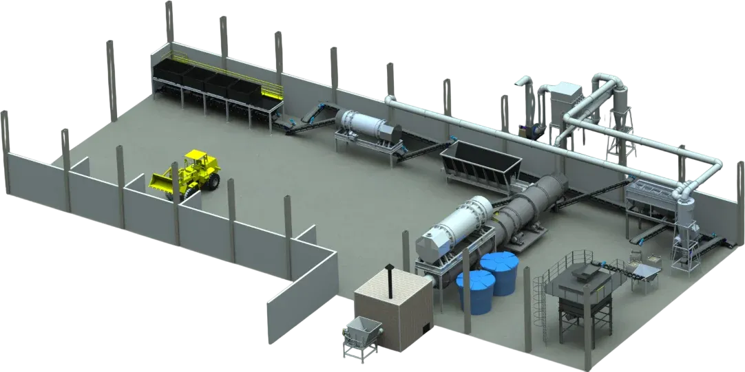 Layout de planta industrial com equipamentos Dal Piva
